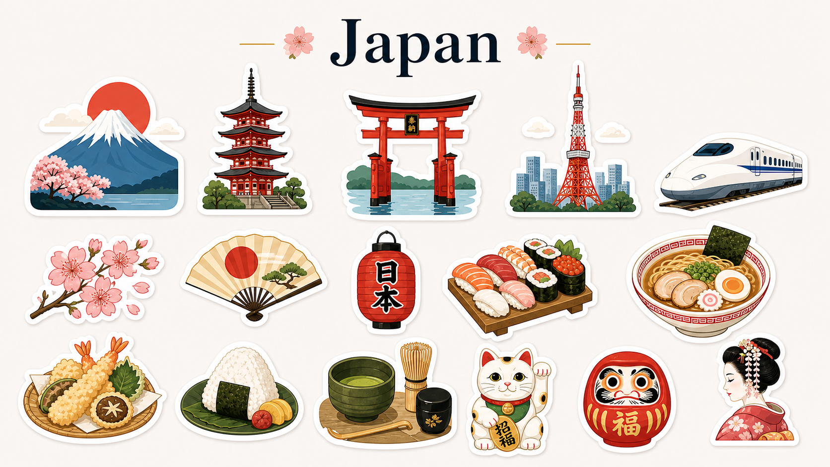 Minimal sticker set generation prompt capturing the charms of a favorite country or region