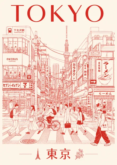 指定した都市の日常を切り取る単色ラインアートポスター生成