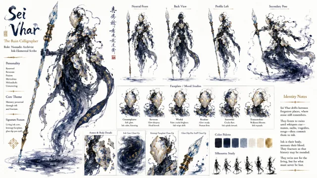 画風と属性を指定して本格的なキャラクターデザインボードを作る画像生成プロンプト