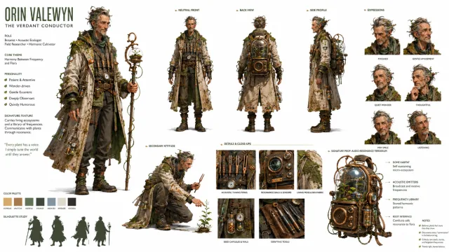 画風と属性を指定して本格的なキャラクターデザインボードを作る画像生成プロンプト