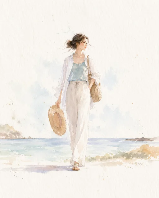 優しいパステルカラーと繊細な線画で描く日常系水彩画プロンプト