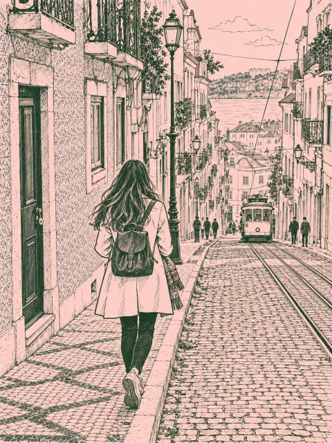写真を深緑の線画×パステルピンクの手描きイラストに変換するプロンプト
