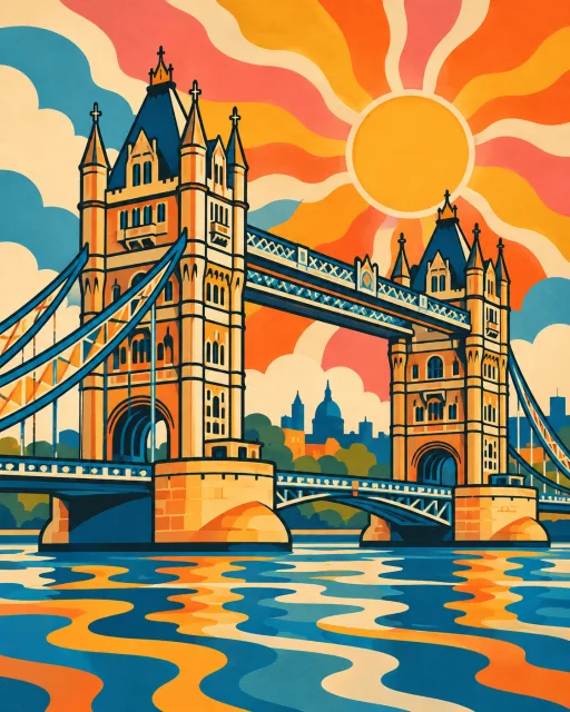 名所をレトロで鮮やかな旅行ポスターにする画像生成プロンプト