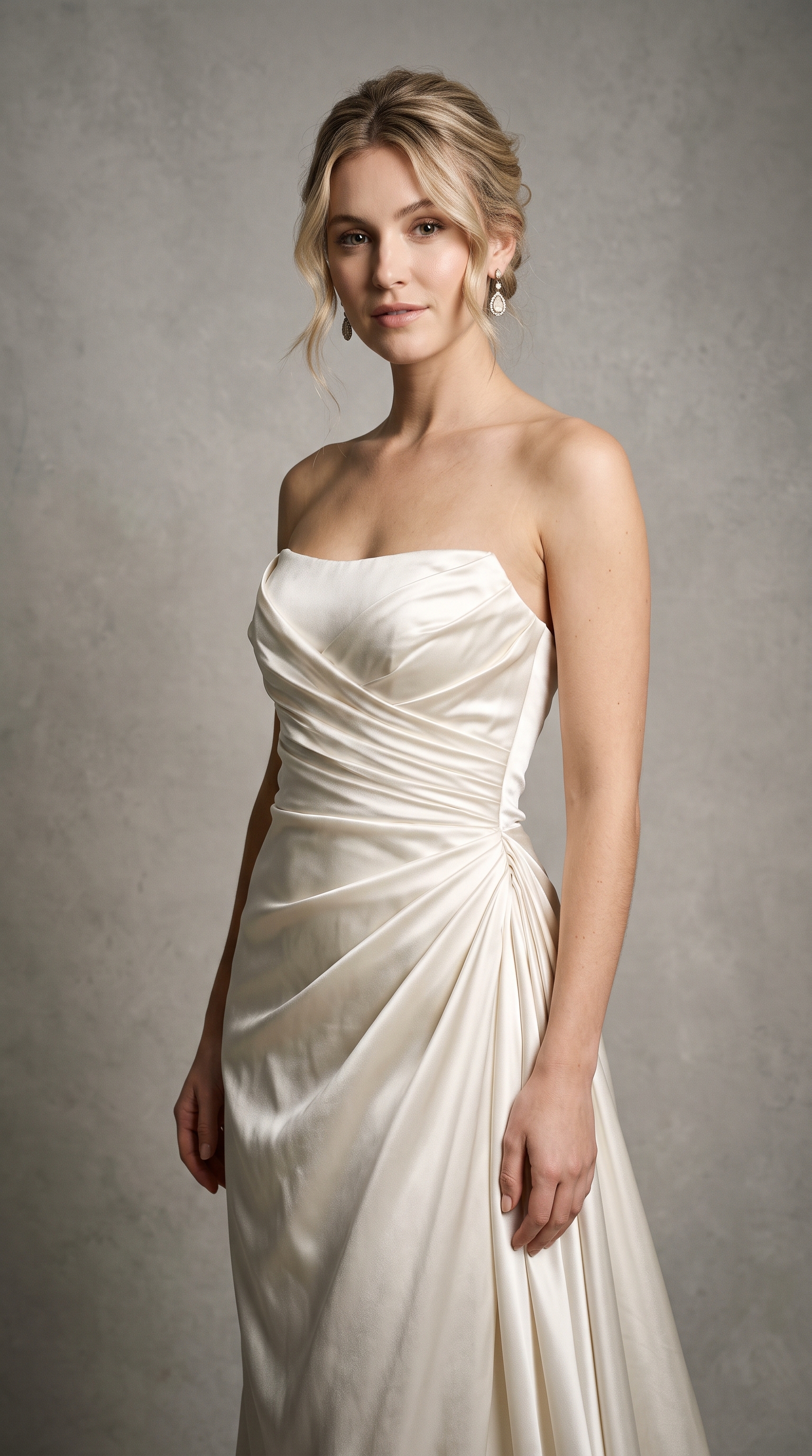Studio portrait prompt depicting an ivory dress in soft light