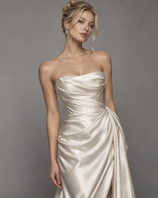 Studio portrait prompt depicting an ivory dress in soft light